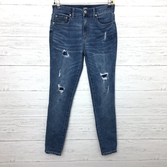 Aero Women's Jeans size 8 High Rise Skinny Jeans Distressed Medium Wash - Picture 1 of 11